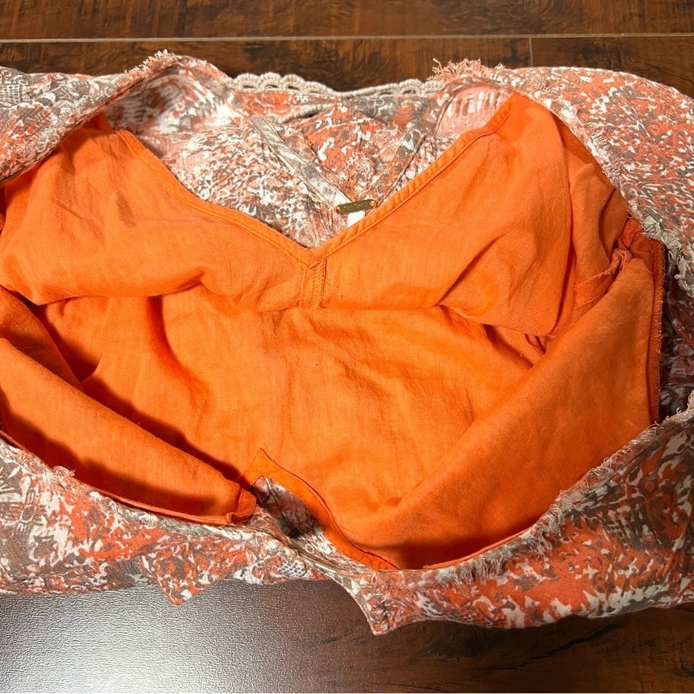 FREE PEOPLE Love Birds Mini Dress Paisley Cold Shoulder Orange Boho Size Medium - Picture 10 of 16